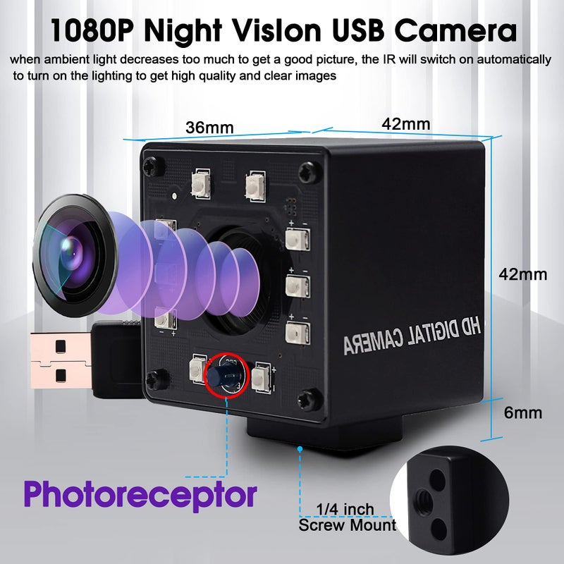 SVPRO 1080P Night Vision USB Camera CMOS OV2710 IR LED Infrared Webcam with IR Cut HD Surceillance Camera 3.6mm Lens Mini Cam with Metal Casing for Android Windows Linux Mac Raspberry - Image 5